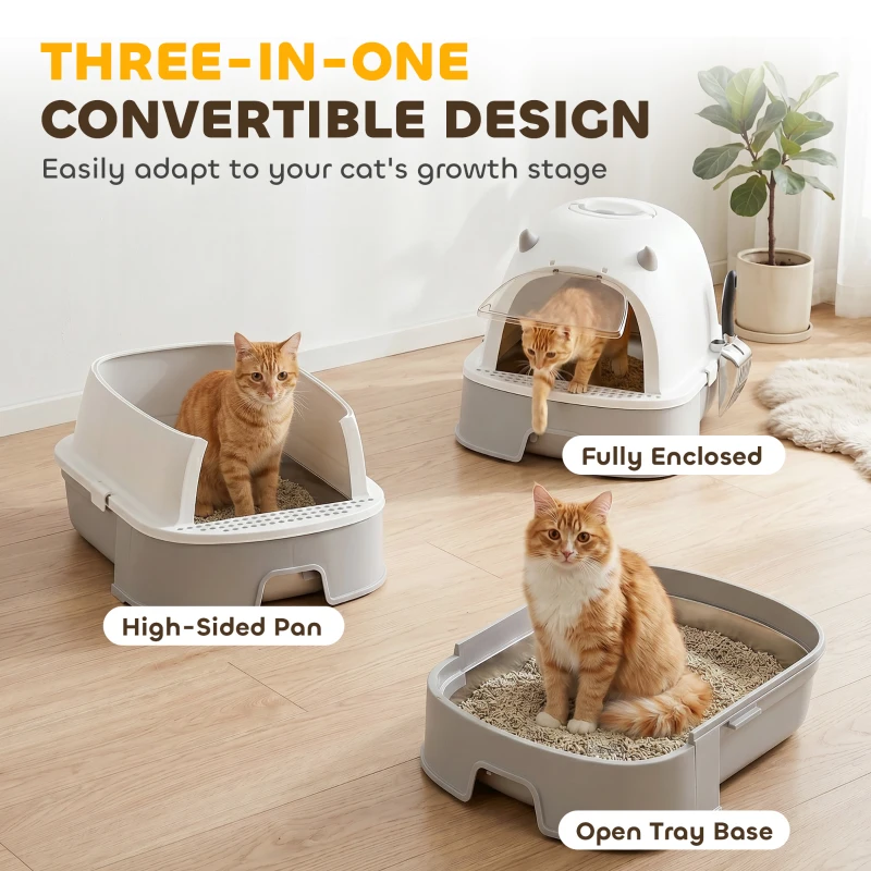 PawHut Stainless Steel Cat Litter Box Easy to Clean Kitty Litter Box with Slide-Out Tray Large Gray