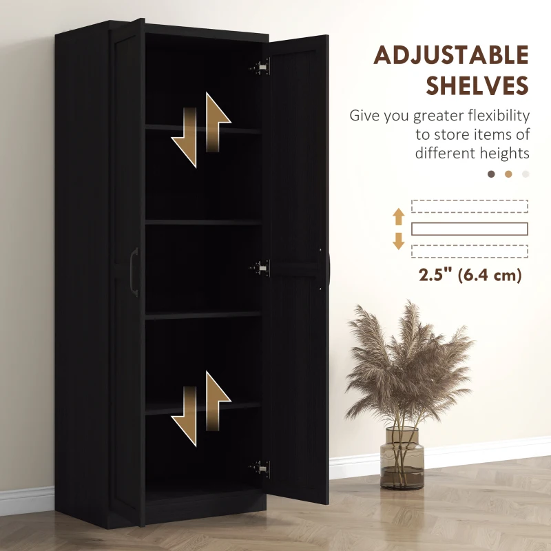 HOMCOM 63" 2-Door Kitchen Pantry, Freestanding Cabinet with 2 Adjustable Shelves for Dining Room, Cinnamon Black Wood Grain