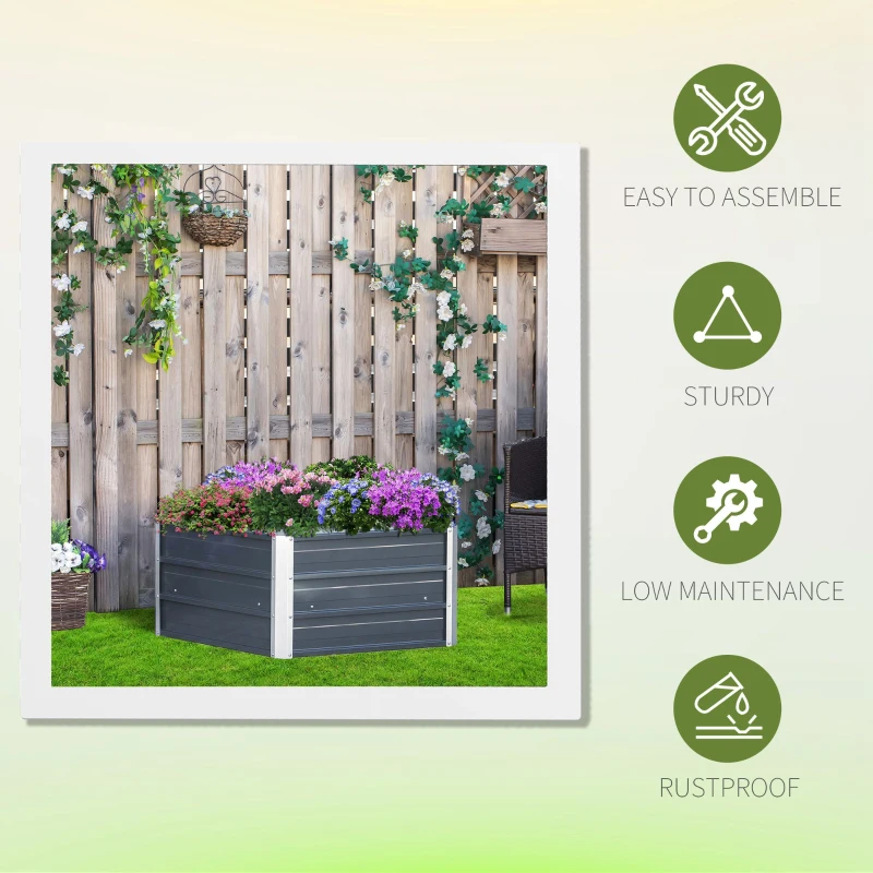 Outsunny 40'' Hexagon Raised Garden Bed, Outdoor Metal Planter Box with Gloves, for Backyard, Patio to Grow Vegetables, Herbs, and Flowers, Gray