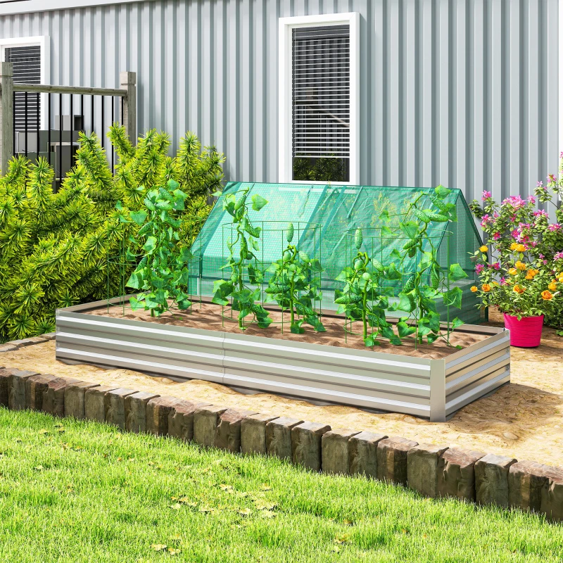 Outsunny 95" x 36" x 12" Galvanized Raised Garden Bed, Easy DIY and Cleaning for Growing Flowers, Herbs, Succulents, Silver
