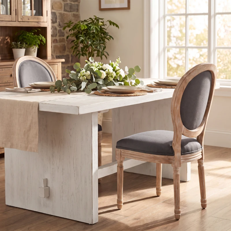 HOMCOM French-Style Upholstered Dining Chair Set, Armless Accent Side Chairs with Backrest and Linen-Touch Upholstery, Set of 2, Gray