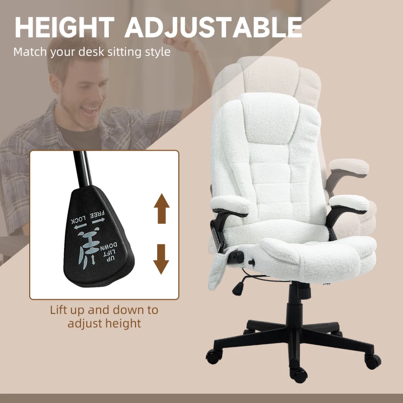 Vinsetto 6 Point Executive Office Chair with Heat, Velvet High Back Vibrating Massage Office Chair, White