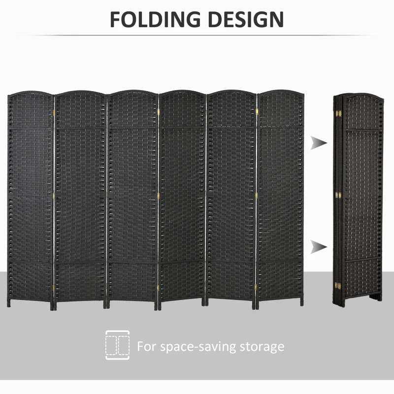 HOMCOM 5.6 Ft Tall Folding Room Divider, 6-panel Portable Privacy Screen, Hand-Woven Partition Wall Divider, Black
