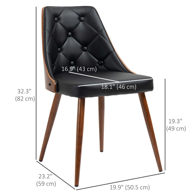 HOMCOM Dining Chairs Set of 2, Tufted Kitchen Chairs, PU Leather Upholstered Seats and Steel Legs for Dining Room, Black