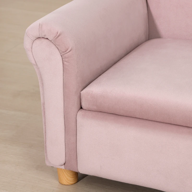 Qaba Ergonomic Foam Kids Sofa with Inner Toy Storage Chest, Velvet Kids Couch with Soft Arms, Children's Lounge Furniture, Pink