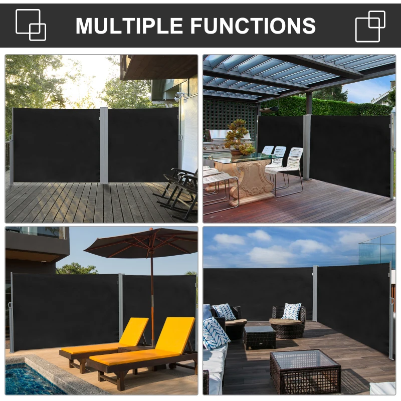 Outsunny 118" x 71" Outdoor Folding Privacy Screen Retractable Side Awning Patio with Resistance to UV Rays and Wind Black