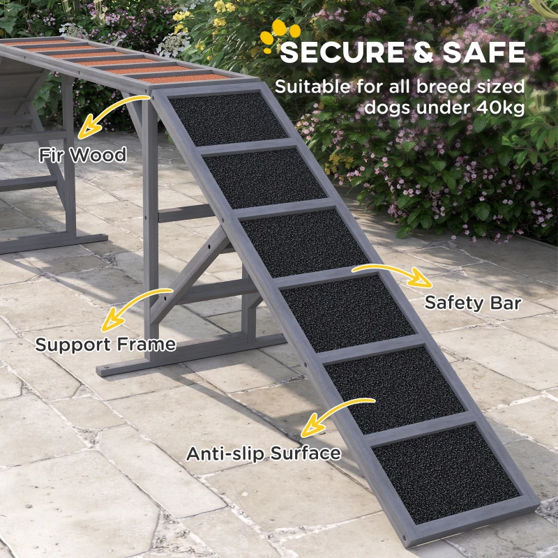 PawHut Dog Agility Equipment Ramp with Safety Bar, Non-slip Surface, for Walk and Pause Training, Gray