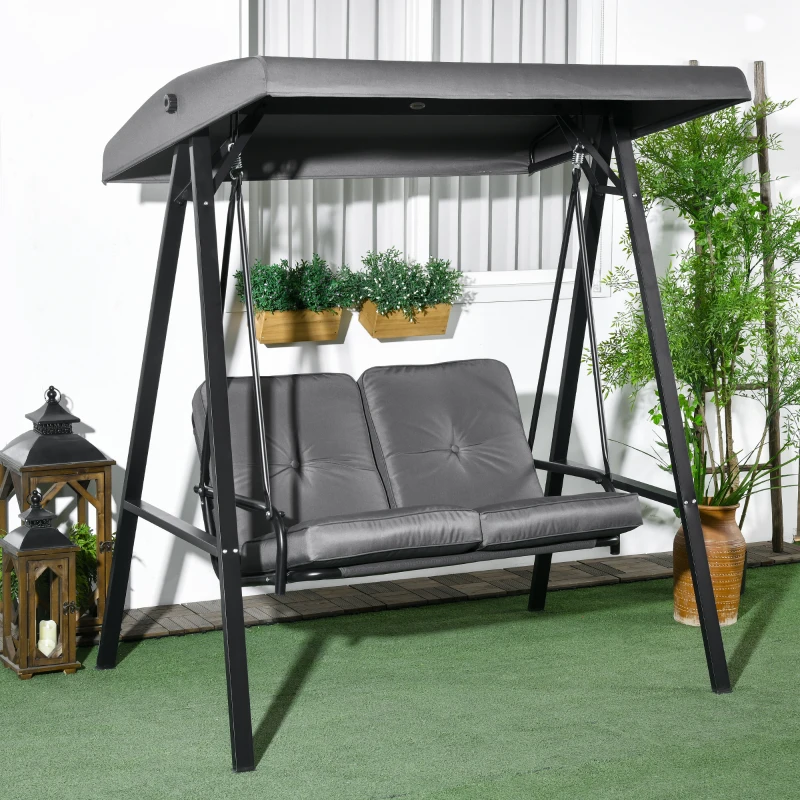 Outsunny 2-Seater Outdoor Porch Swing with Adjustable Canopy, Patio Swing Chair for Garden, Poolside, Backyard, Dark Gray