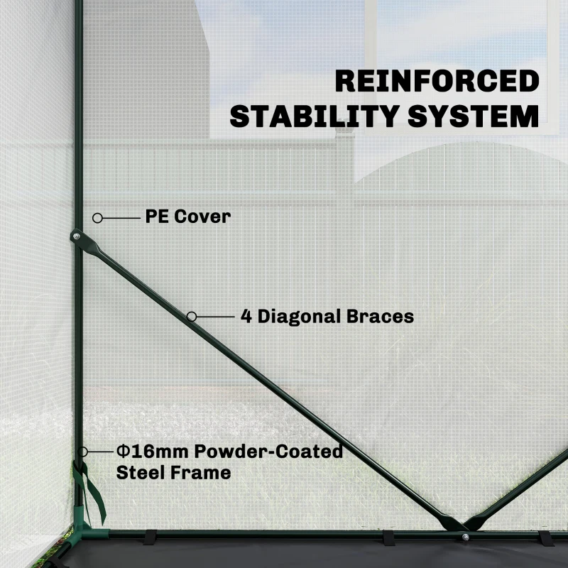 Outsunny Walk-in Greenhouse, 63" x 63" x 78.7", Roll-Up Door, 3 Mesh Windows, PE Cover, Steel Frame, White
