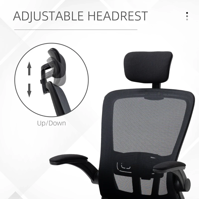 Vinsetto High Back Mesh Chair, Home Office Task Computer Chair with Adjustable Height, Lumbar Back Support, Headrest, and Arms, Black