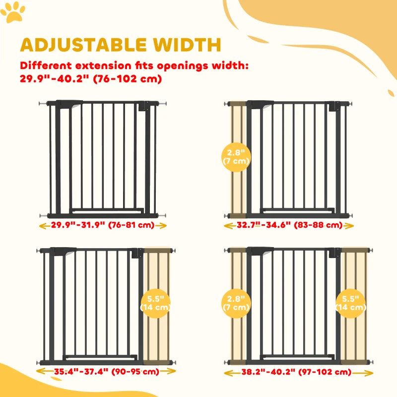 PawHut Baby Gate, Pet Safety Gate Pressure Fit, 30"-40" Wide with Two-Way Open, Auto-Close for Stair, Doorways, Hallways, Black