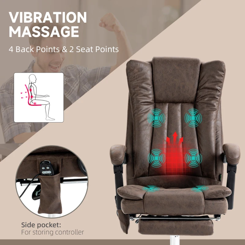 Vinsetto Massage Office Chair with 6 Points and Heat, Reclining Computer Chair with Adjustable Height and Footrest, Coffee