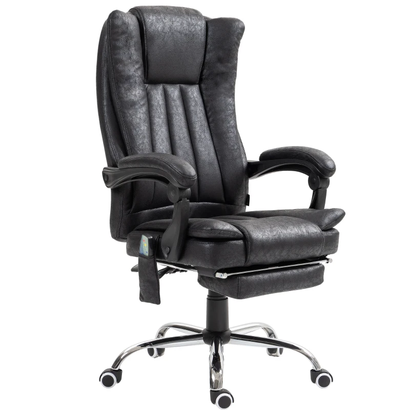 Vinsetto Office Chair 6-point Vibration Massage Chair Micro Fiber Recliner with Retractable Footrest Black