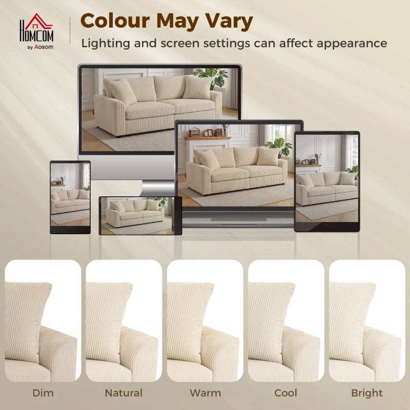 HOMCOM 3 Seater Sofa, 83.5" Modern Upholstered Couch with Pocket Spring and 2 Scatter Cushions for Living Room, Cream White