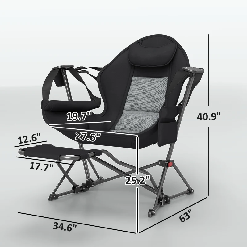 Outsunny Hammock Camping Chair Set of 2, Adjustable Back Folding Swinging Hammock Chair with Cup Holder and Padded Seat, Black