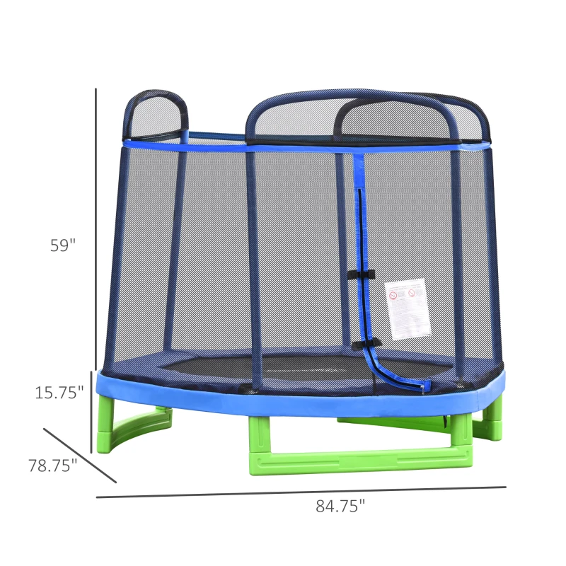 Outsunny 7FT Heavy-Duty Trampoline for Kids Outdoor Toys, Small Backyard 7' Trampoline with Net, Exercise Toy for Kids 3-12, Blue