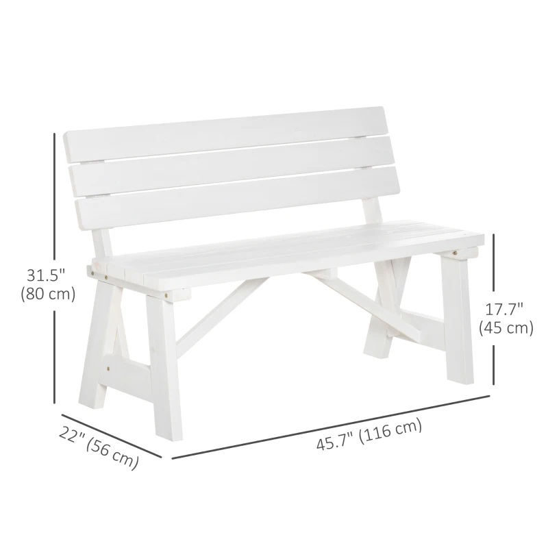 Outsunny Wooden Garden Bench for Outdoor, 2-person Patio Bench, Loveseat Furniture for Lawn, Deck, Yard, Porch and Entryway, White