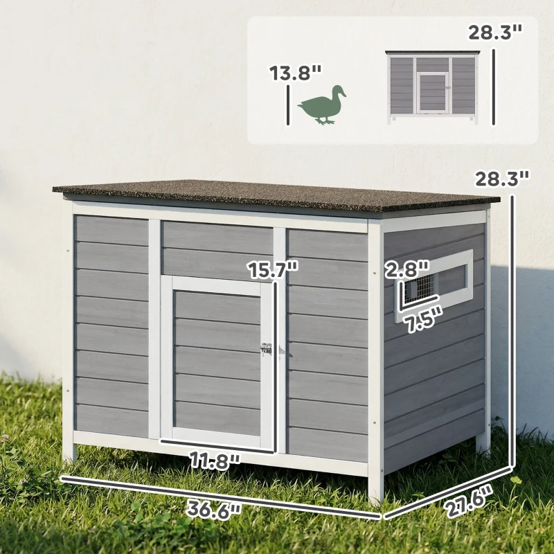 PawHut Duck Coop, Wooden Duck House Rabbit Hutch with Openable Roof, Removable Base, Elevated Legs, Ramp, Ventilated Windows