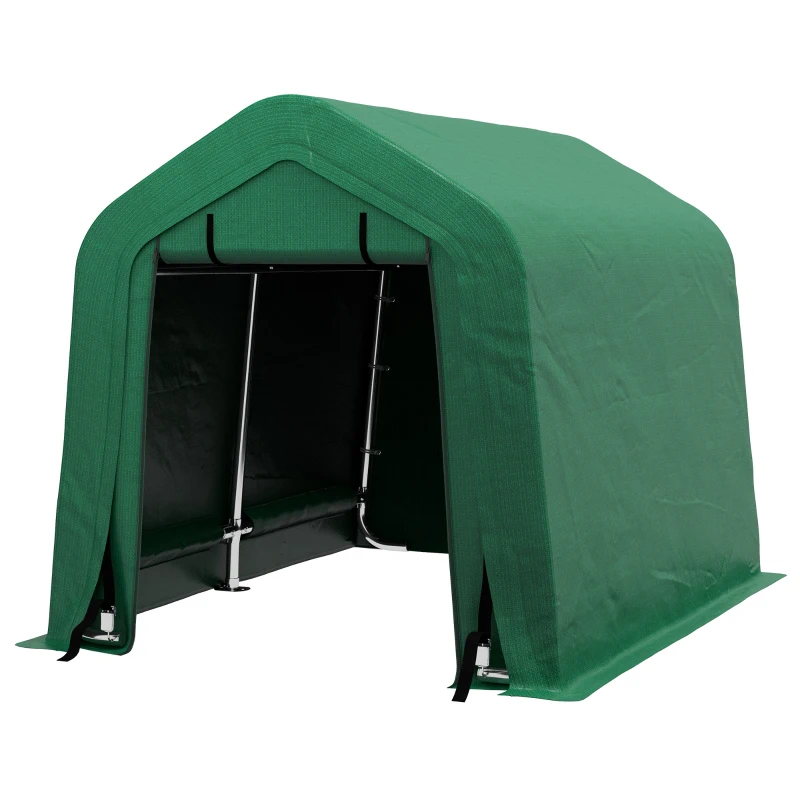 Outsunny 8' x 6' Carport with Sidewalls and Roll-up Door, Outdoor Storage Shelter for Motorcycle and Car, Green