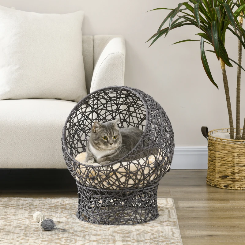 PawHut Rope Weave Cat Bed with Cushion, Stand, for Indoor Cats, Violet