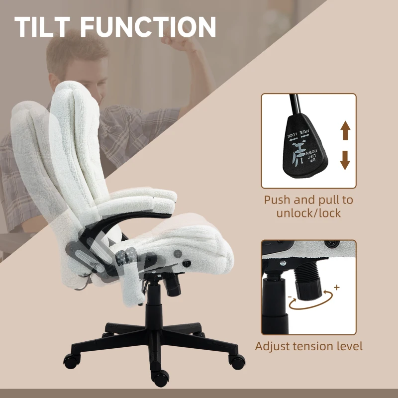 Vinsetto 6 Point Executive Office Chair with Heat, Velvet High Back Vibrating Massage Office Chair, White