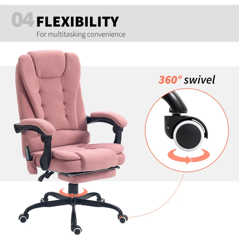 Vinsetto 7-Point Vibrating Massage Chair, Reclining Office Chair with Footrest, Reclining Back, Adjustable Height, Pink