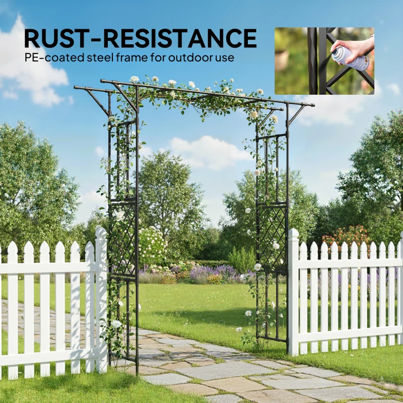 Outsunny Garden Arch, PE-Coated Steel Outdoor Trellis Arbor for Climbing Plants, Wedding Arch, 70.9" x 15.7" x 84.6", Black