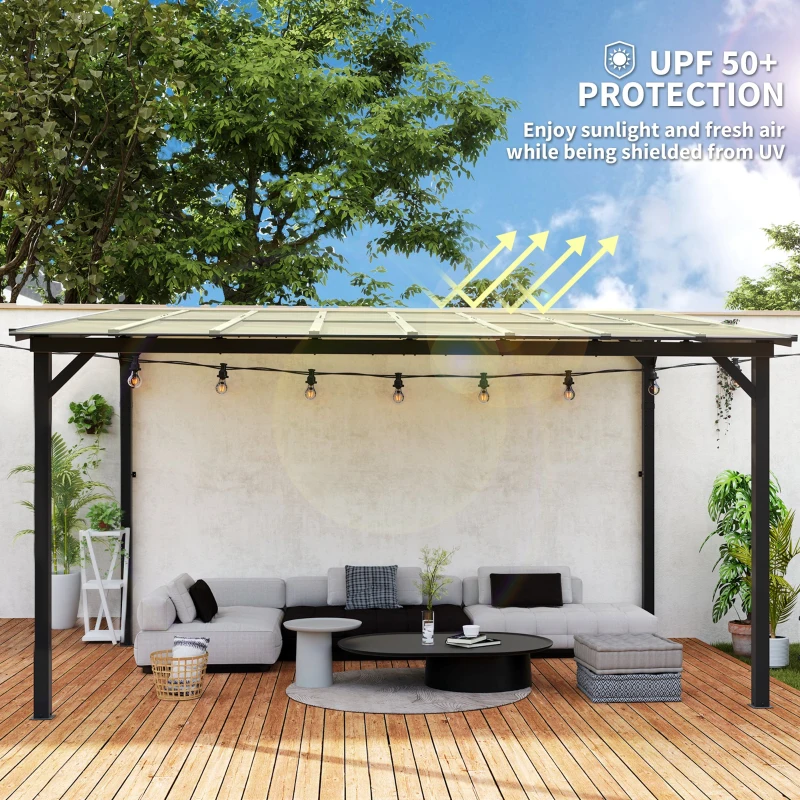 Outsunny 10' x 14' Hardtop Gazebo Wall-Mounted / Free Standing Outdoor Pergola with UPF 50+ & Waterproof Polycarbonate Roof