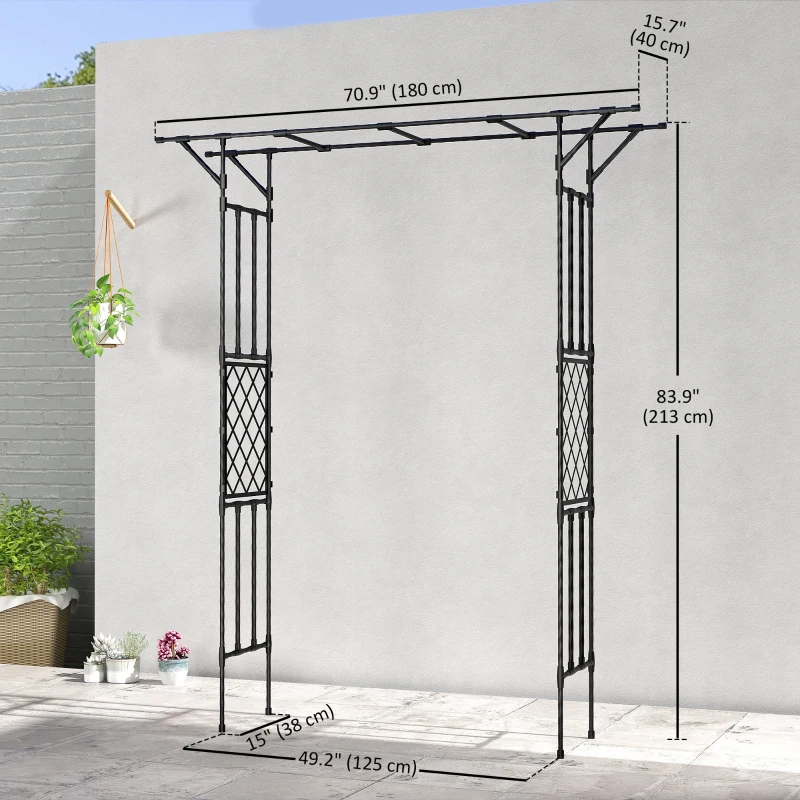 Outsunny Garden Arch, PE-Coated Steel Outdoor Trellis Arbor for Climbing Plants, Wedding Arch, 70.9" x 15.7" x 84.6", Black