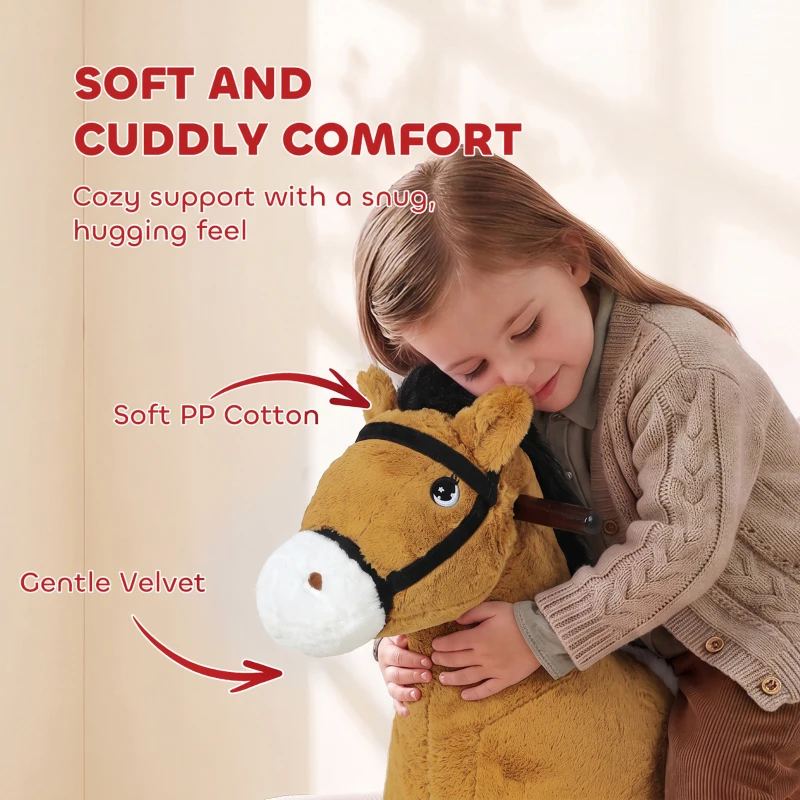 Qaba Kids Spring Rocking Horse, Ride on Horse with Neighing Sounds, Plush Animal Ride on Toy for Ages 3+ Years, Brown