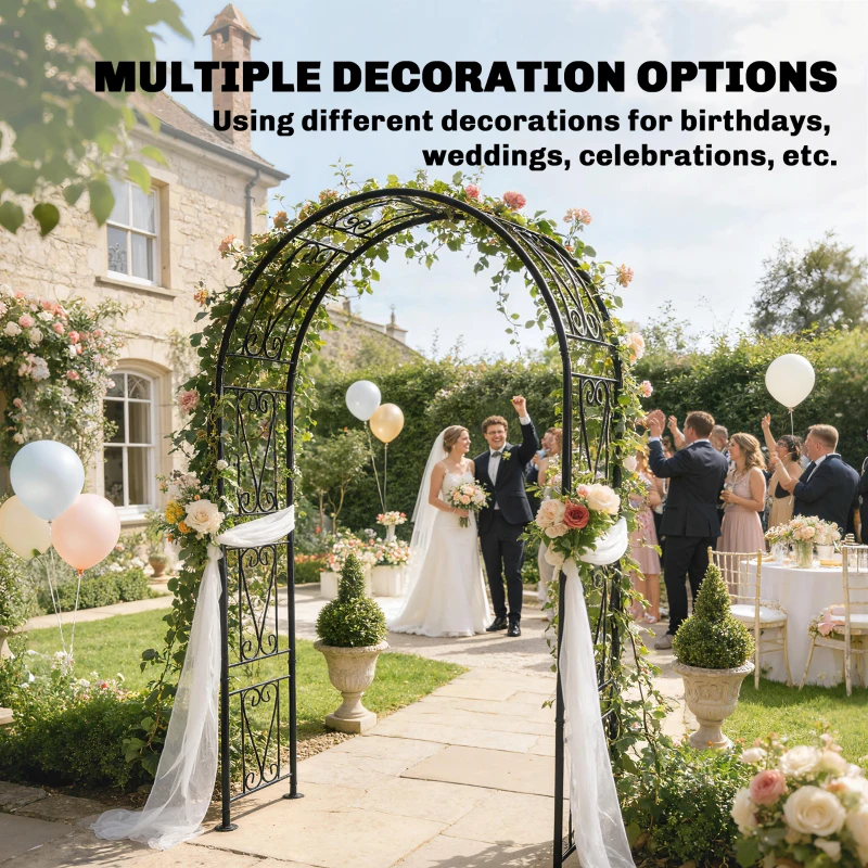 Outsunny 8 ft Garden Arch, Outdoor Trellis Arbor for Climbing Plants, Wedding Arch for Party Outdoor Garden Backyard, Black