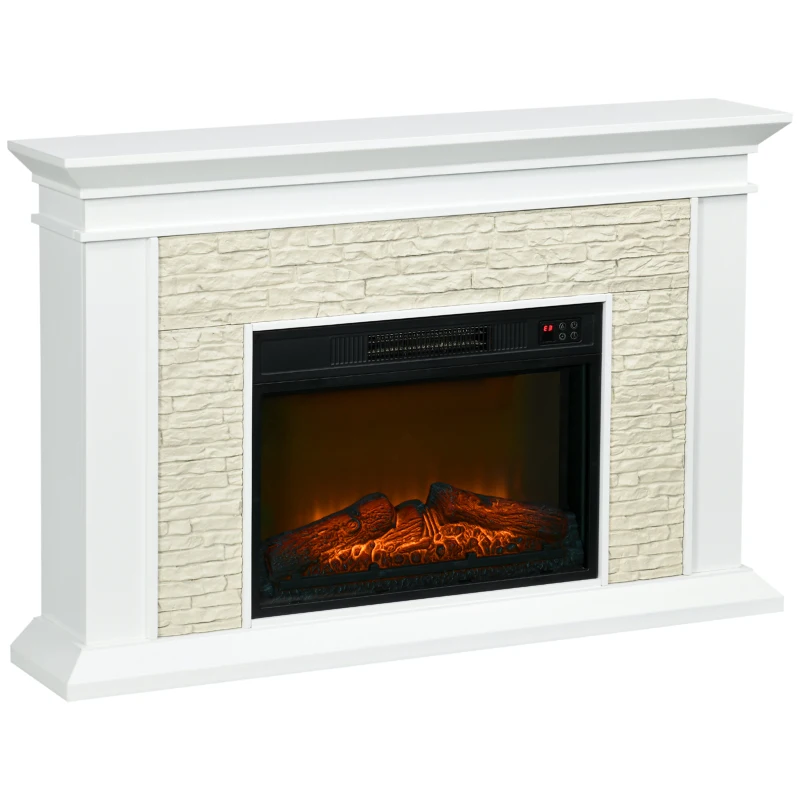 HOMCOM 47" Electric Fireplace with Mantel, 1400W Freestanding Fireplace Heater with Remote Control, Overheat Protection, Timer, White