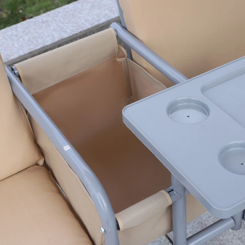 Outsunny 2-Seater Outdoor Porch Swing with Canopy and Table, Patio Swing Chair for Garden, Poolside, Backyard, Beige