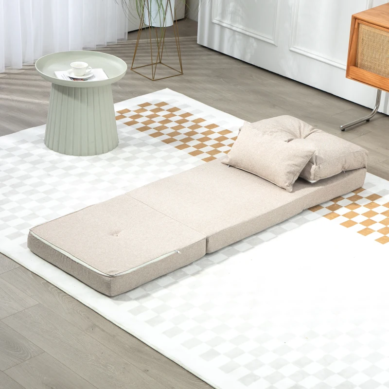 HOMCOM Floor Chair, Convertible Floor Sofa Bed, Folding Upholstered Couch Bed with Adjustable Backrest, Beige