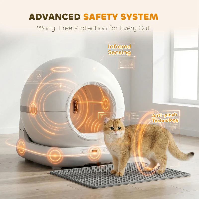 PawHut 72L Automatic Litter Box, Self Cleaning Litter Box, App Control, Odor & Noise Control, Safety Sensors, Deodorant Gel