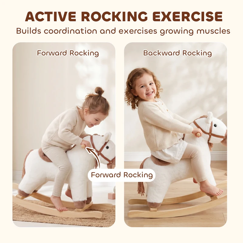 Qaba Baby Rocking Horse for Boys and Girls, Kids Rocking Horse with Realistic Sounds and Anti-Tip limiters