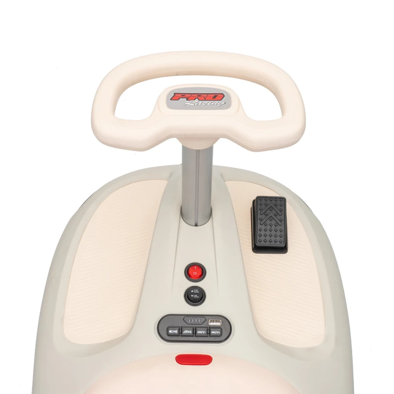 Qaba 12V Electric Wiggle Car with Convertible Steering Wheel Pull Handle, 2 Speed, Music, Lights for 3-5 Years, White