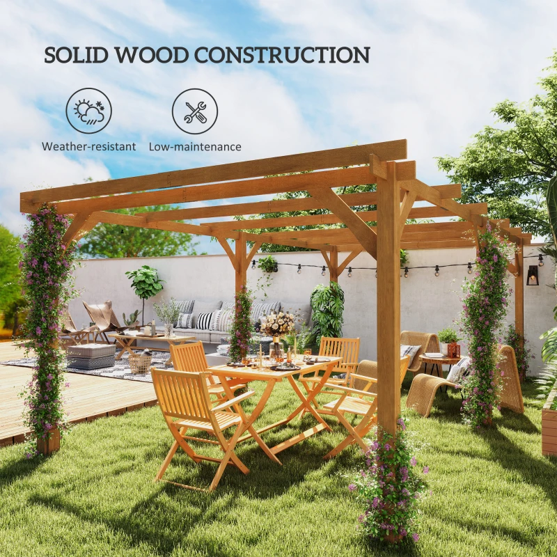 Outsunny 10' x 13' Wood Pergola, Outdoor Gazebo Grape Trellis with Stable Structure for Climbing Plant Support, Dark Brown