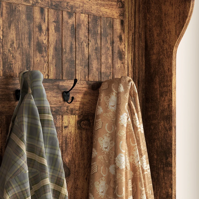 HOMCOM 3-In-1 Entryway Bench with Coat Rack, Hall Tree with Bench and Shoe Storage, 5 Hooks for Hallway Rustic Brown