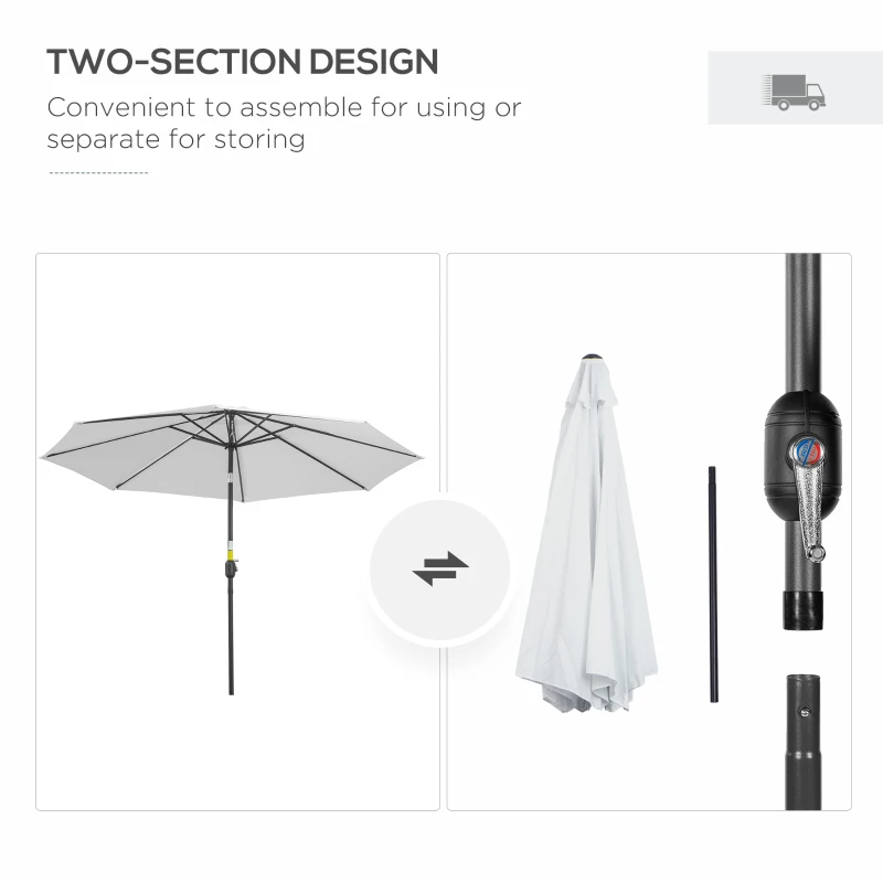 Outsunny 10' x 8' Round Market Umbrella, Patio Umbrella with Crank Handle and Tilt, Outdoor Parasol for Garden, White