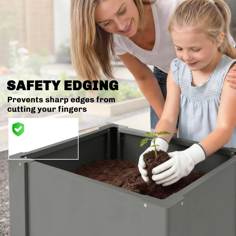 Outsunny Raised Garden Bed Galvanized Planter Box Outdoor with Gloves for Gardening Vegetables, Flower, Herb, 1.4 x 1.4 x 1.5 ft, Gray