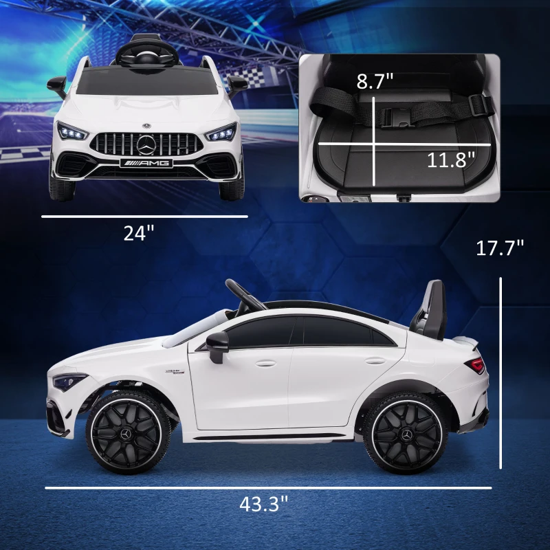 Qaba Mercedes-Benz AMG Licensed 12V Kids Ride on Car with Remote Control, Rear Suspension, LED Lights, Music, White