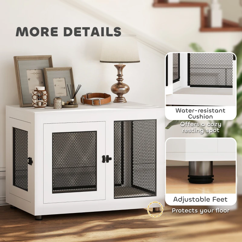PawHut Pet Crate End Table with Water-resistant Cushion or Large Medium Dogs, White