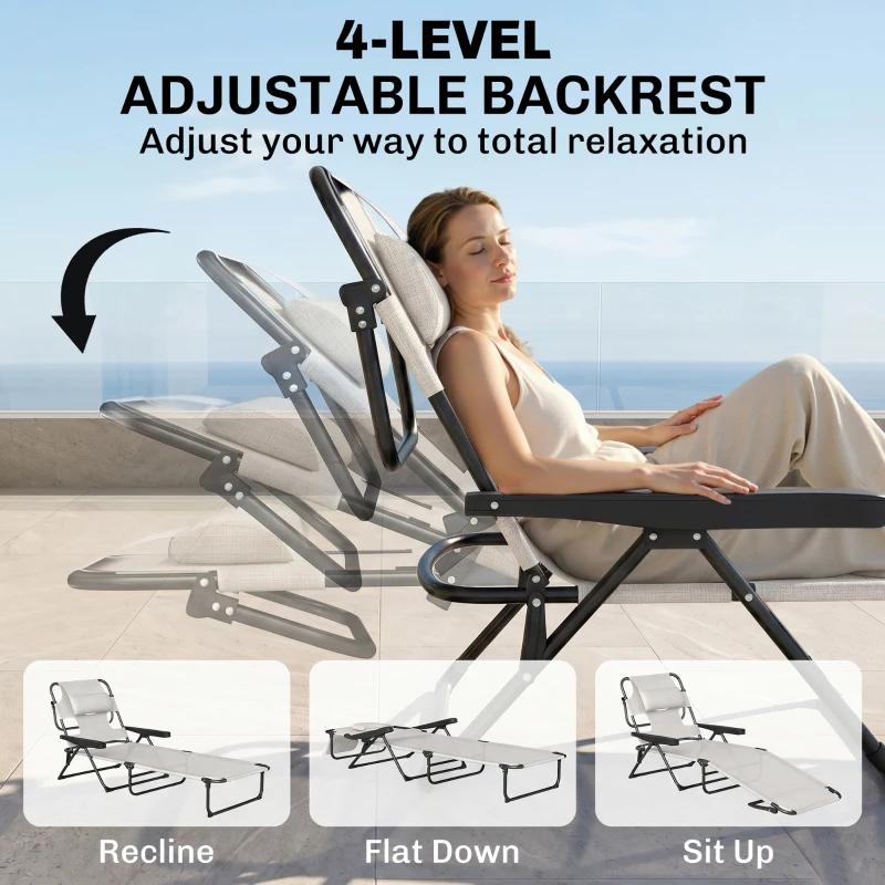Outsunny Folding Lounge Chair w/ Reclining Back, Cream White