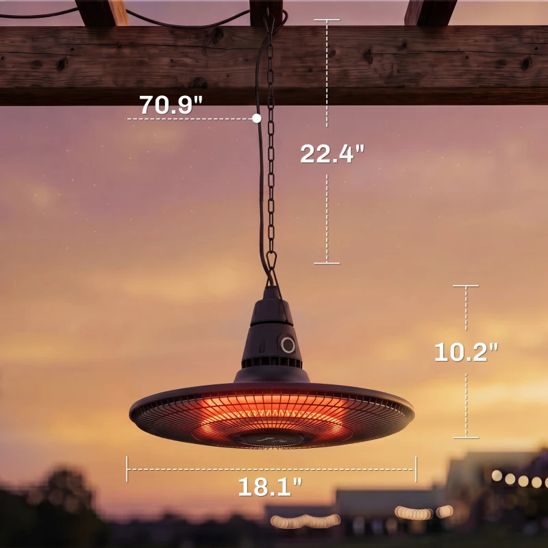 Outsunny 1500W Electric Patio Heater, IP65 Hanging Infrared Outdoor Heater with Carbon Fiber Tube, Remote Control, Black