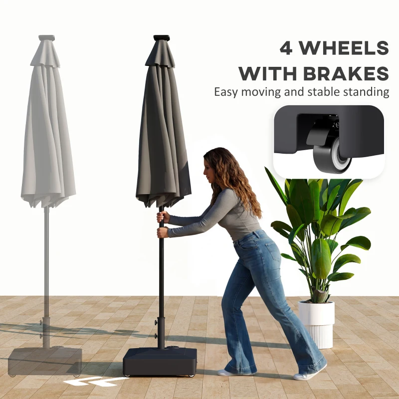 Outsunny Patio Umbrella Base with Wheels, 134 lbs Stand/88 lbs Water Filled Outdoor Umbrella Stand for 1.38/1.5/1.89" Pole, Black