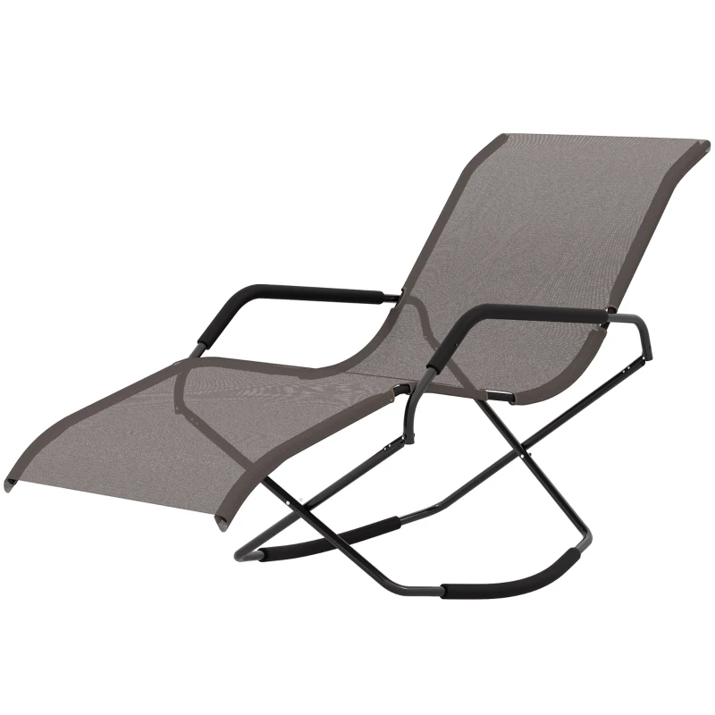 Outsunny Outdoor Folding Rocking Chair, Foldable Chaise Lounge Pool Chair, Zero Gravity Lounge Chair with Armrests for Sun Tanning, Sunbathing, Rocker for Patio, Lawn, Beach, Brown