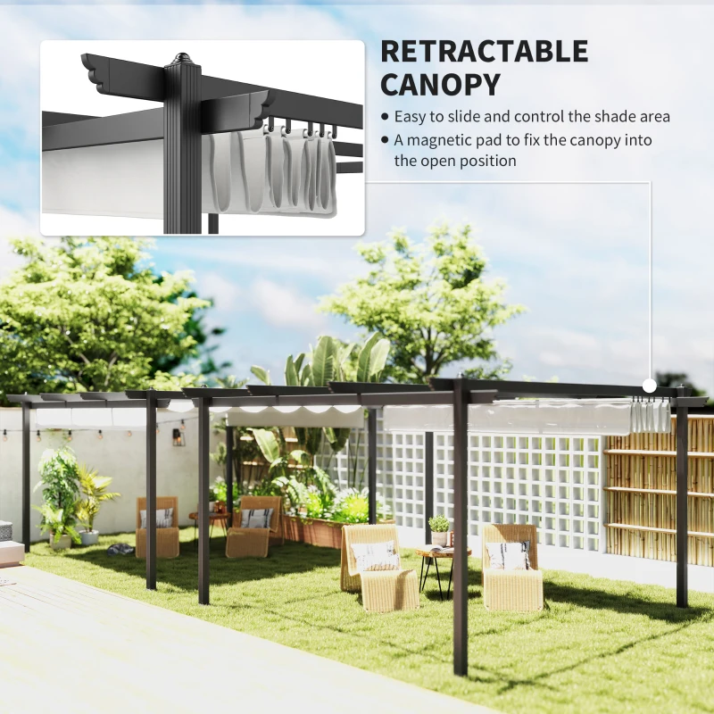 Outsunny 13' x 13' Aluminum Retractable Pergola Canopy, Outdoor Pergola for Garden, Patio, Backyard, Deck, White