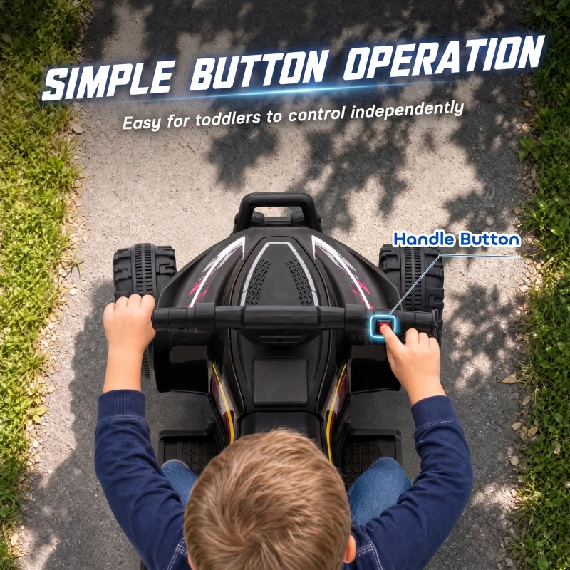 Qaba 6V Kids ATV, 4 Wheels Kids Quad with Button Control, 45Mins Runtime, Max 1.2MPH, Max 55lbs Load for 18-48 M, Black