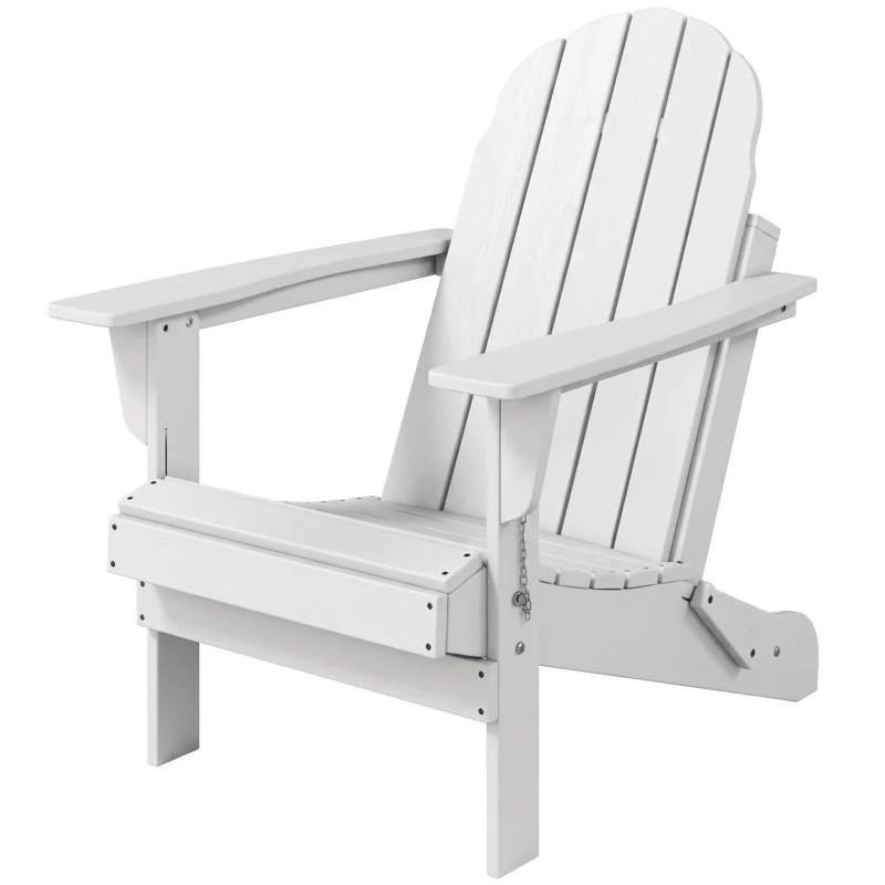 Outsunny Folding Adirondack Chair, HDPE Fire Pit Chair, Weather Resistant Outdoor Chair for Patio, Garden, Backyard, Lawn, White